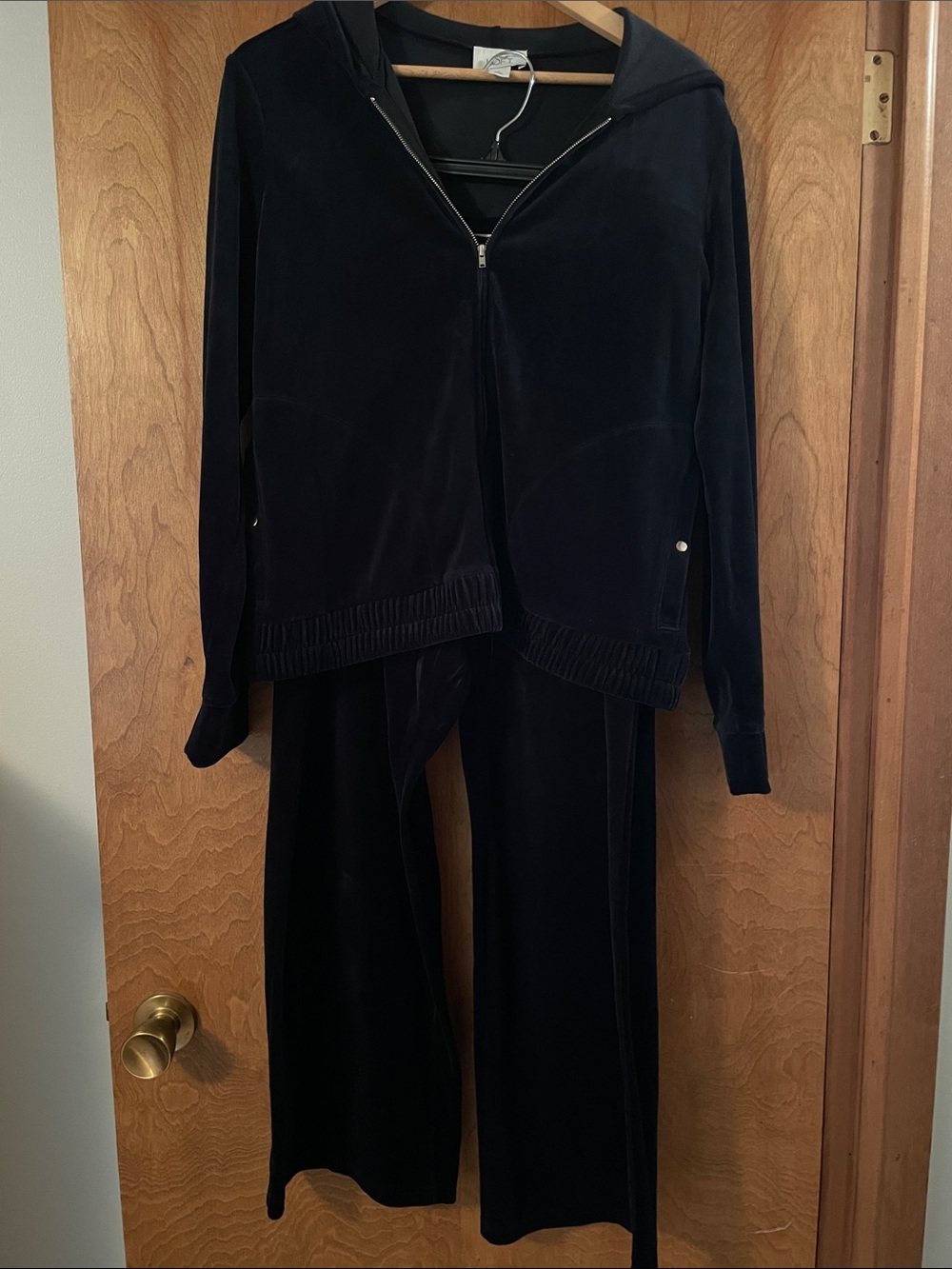 LOFT Vintage Black Velour Tracksuit Set with Zip Hoodie, L